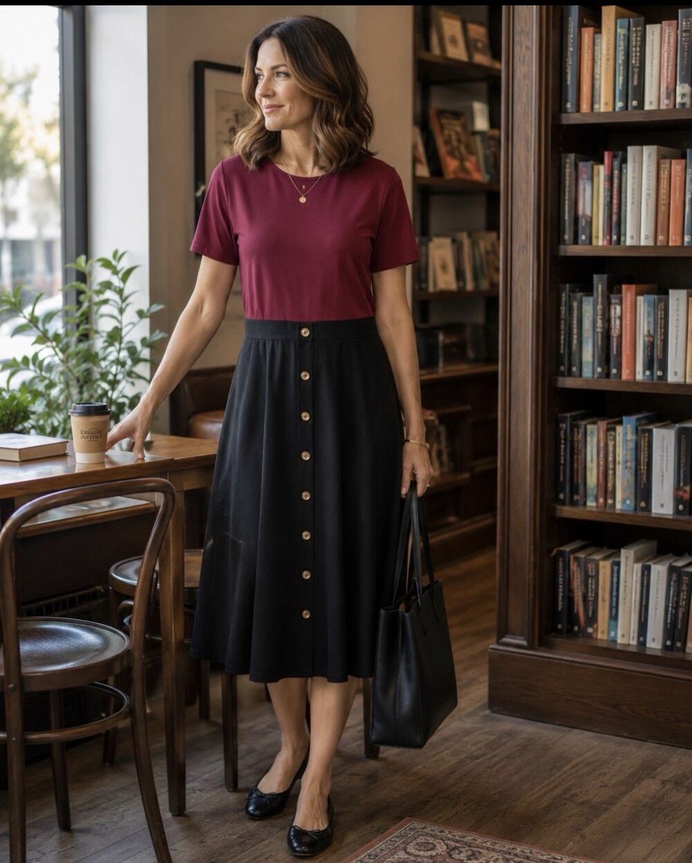 Berydress Women’s L Burgundy Black Color Block Midi Dress Fit Flare Button Front